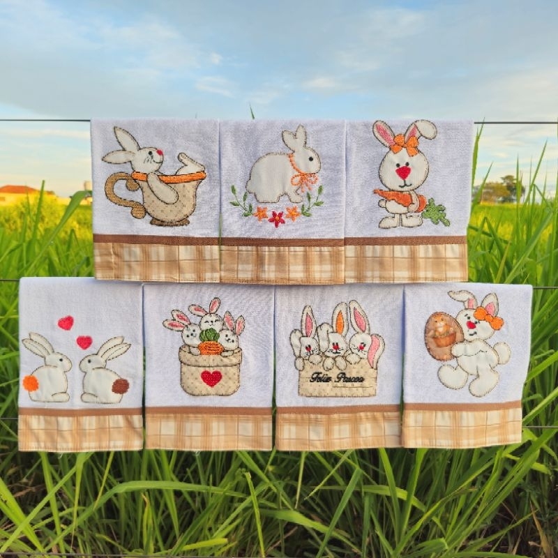 Pano de Prato Coelho com 7 peças - Guardanapo - Semaninha - 100% algodão - Barra de tricoline em Oferta na Shopee