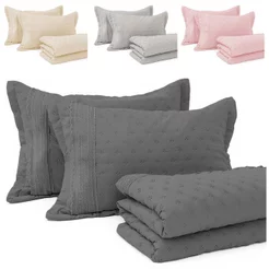 Kit Cobre Leito Colcha Casal 3 Peças com Bordado Inglês Micro Percal Ultrassônico BF Colchões