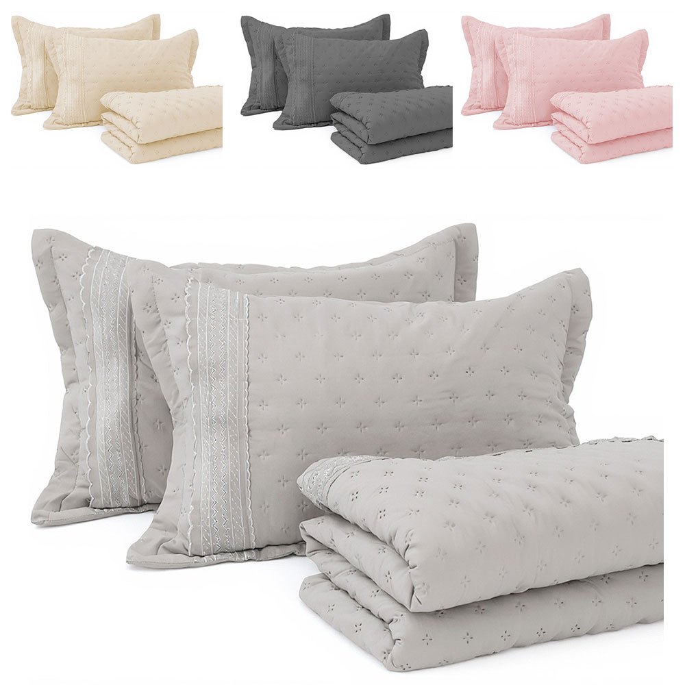 Kit Cobre Leito Queen 3 Peças com Bordado Inglês Micro Percal Ultrassônico BF Colchões em Oferta na Shopee