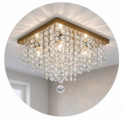 Lustre De Cristal K9 Legítimos 30x30 Dourado Sala Jantar 127/220v