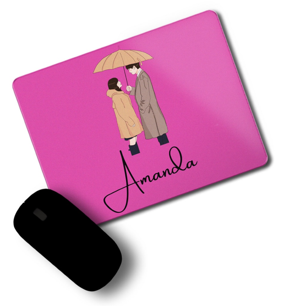Mouse Pad Nome Personalizado Rosa Casal Guarda-chuva