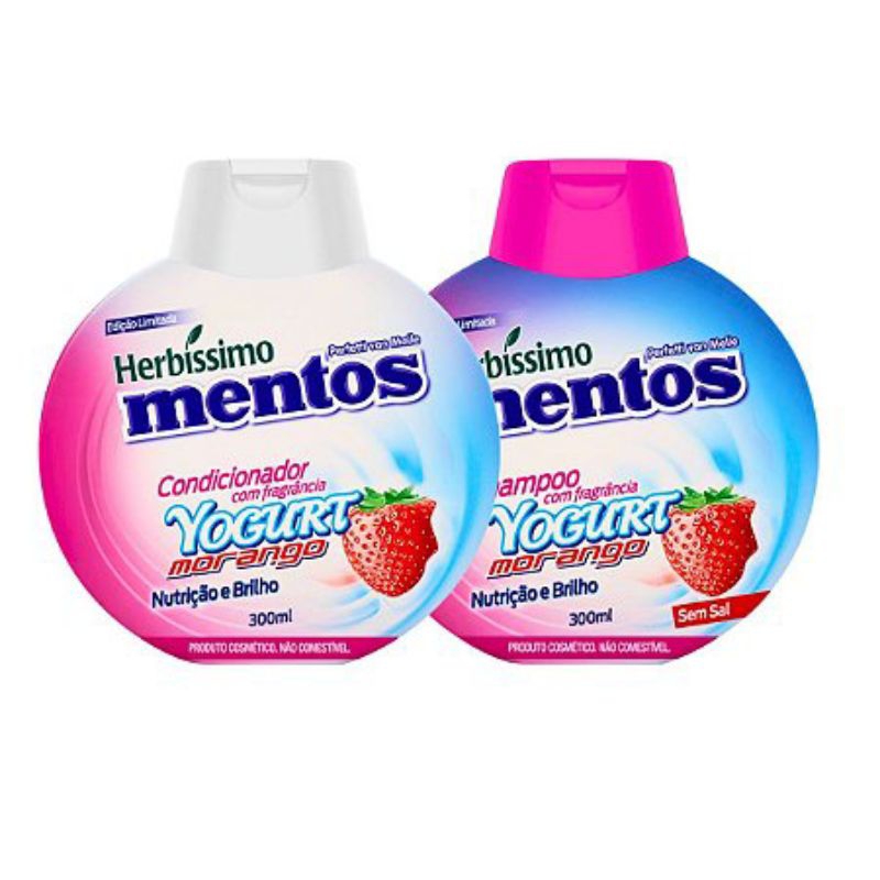 Kit Shampoo + Condicionador Herbíssimo Mentos Yogurt Morango 300ml – Nutrição, Brilho e Perfume Irresistível
