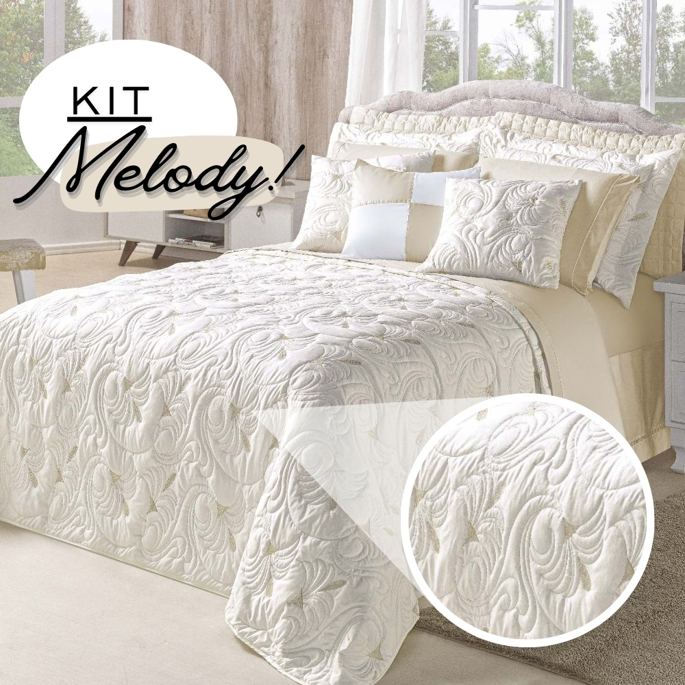 Kit Cobre Leito TODO BORDADO Casal Queen e King Melody 180 Fios Dupla Face em Oferta na Shopee