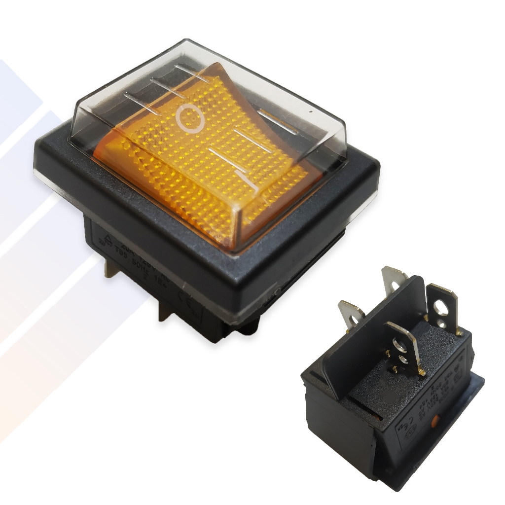 KIT 5 Interruptor Botão Liga Desliga com Luz Âmbar 16A 250V  Bipolar Gangorra C/ Proteção de Silicone