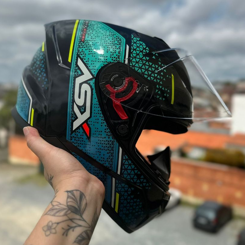 CAPACETE ASX CITY SUPER PROMOÇÃO LANÇAMENTO STORM TIFFANY/AMARELO + VISEIRA CRISTAL BAVETE E NARIGUEIRA
