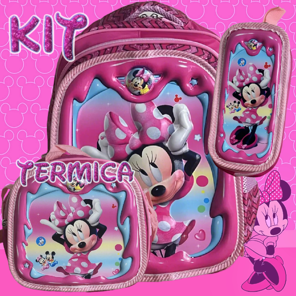 Kit Mochila Escolar Infantil Lancheira Estojo Personagens Desenhos Em Alto Relevo 3D em Oferta na Shopee