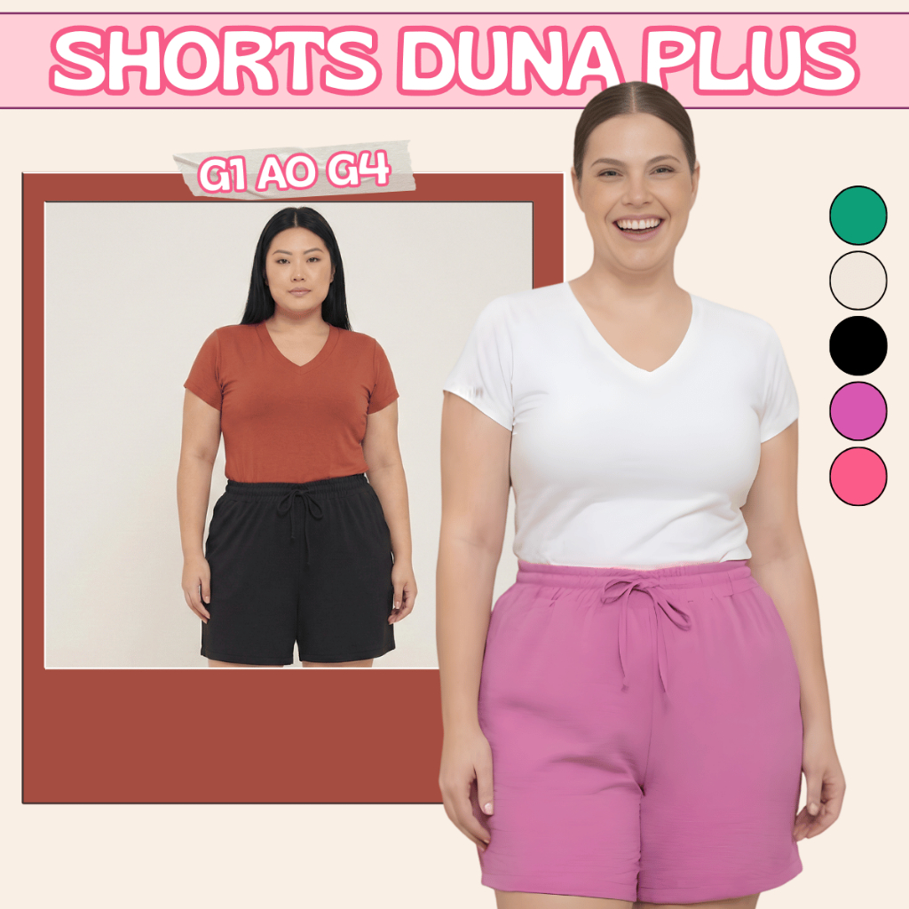 Shorts Feminino Bermuda Feminina Plus Size Soltinho Leve Saída Praia  G1 G2 G3 G4 Cintura Bege Verão