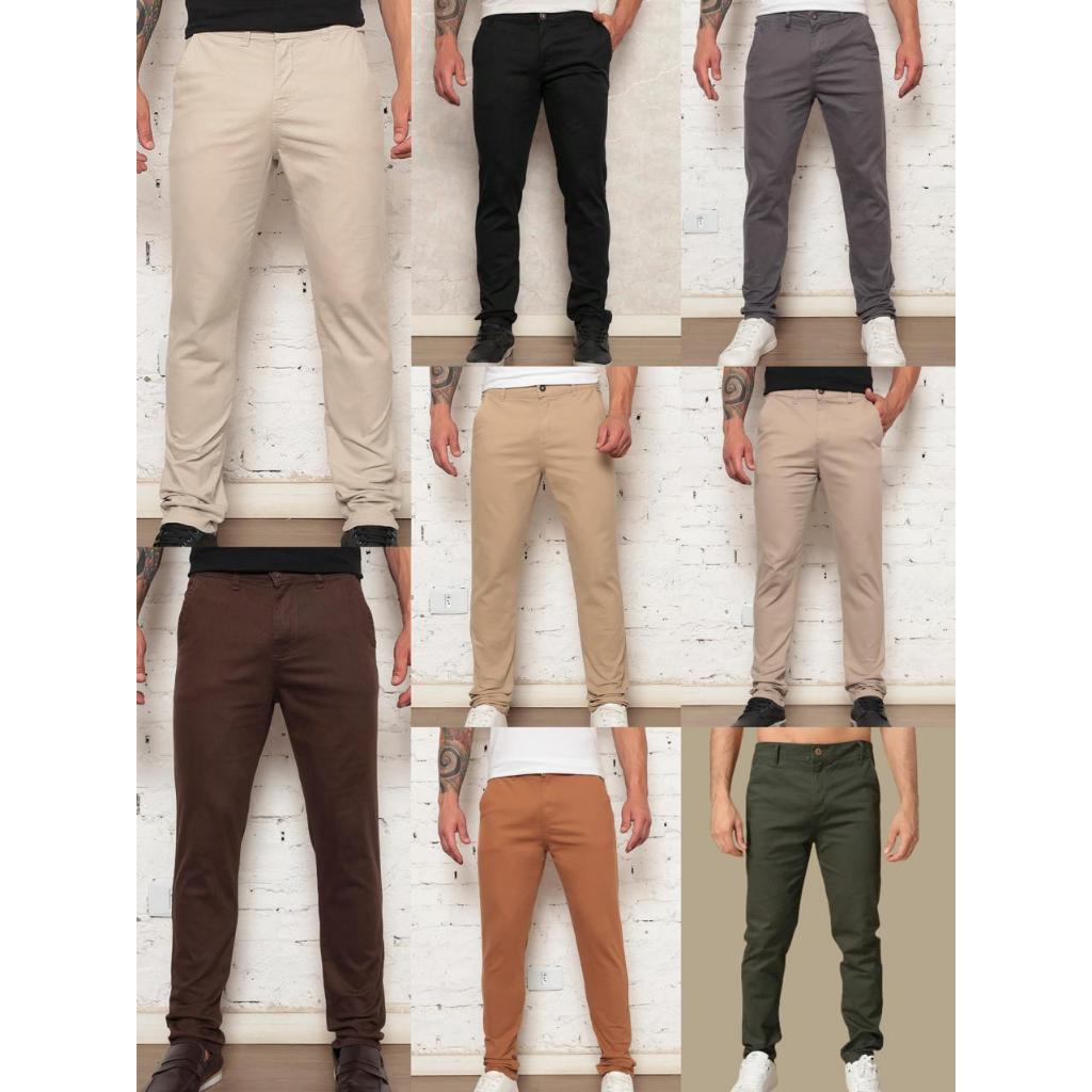 Kit 3 Calça Sarja Masculina Calca Masculino C/lycra Elastano