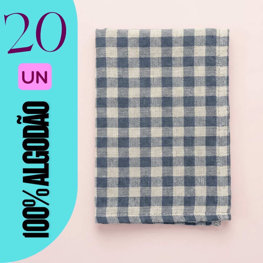 Kit 20 Panos de Chão Xadrez EXTRA GRANDE 70x45cm 100% Algodão Super Absorvente (Atacado/Revenda)