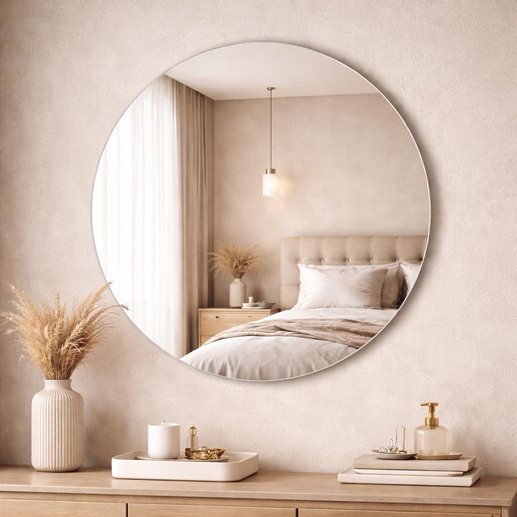 Espelho Redondo Lapidado 60x60cm Parede Sala Escritório Quarto Banheiro