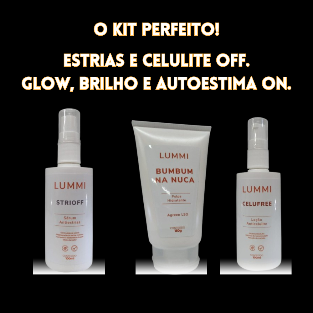 Kit Bumbum Glow Anti Estrias e Celulite + Hidratante Firmador Vegano Uso Diário 3 em 1