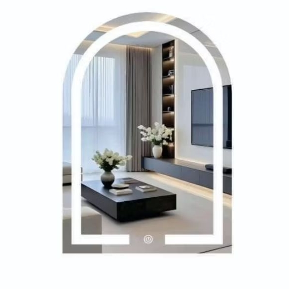 Espelho Oval Penteadeira 3 tons de Led, Jateado, Botão Touch, Fonte Slim Várias Medidas Janelinha