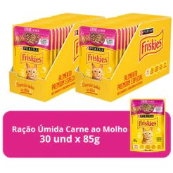 Kit Friskies Ração Úmida Para Gatos Adultos Carne Ao Molho - Com 30 Sachês 85g