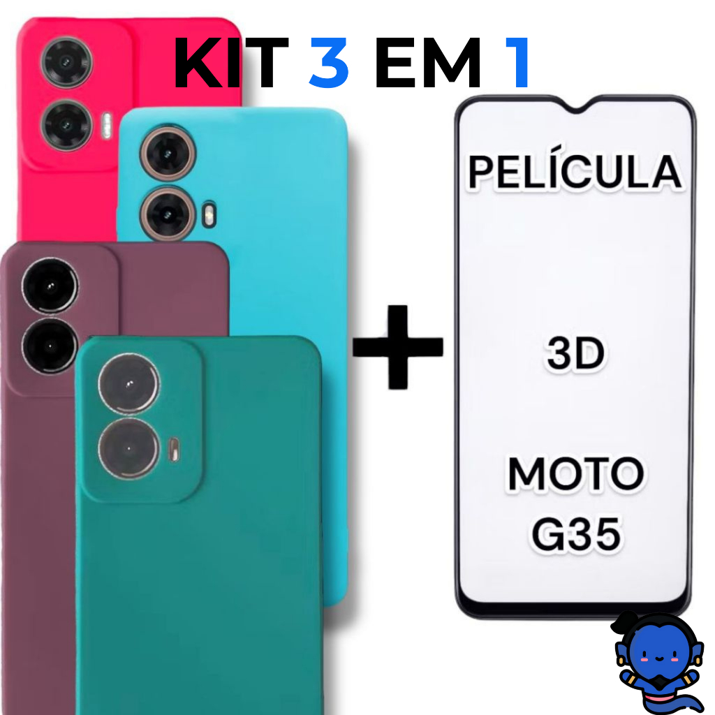 Kit Completo Para Motorola Moto G35 Capa Capinha + Película de Vidro 3D Proteção