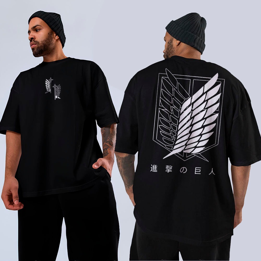 Camiseta Oversized Estampada Série Mangá Ataque dos Titãs Moda Streetwear Lançamento Tendência