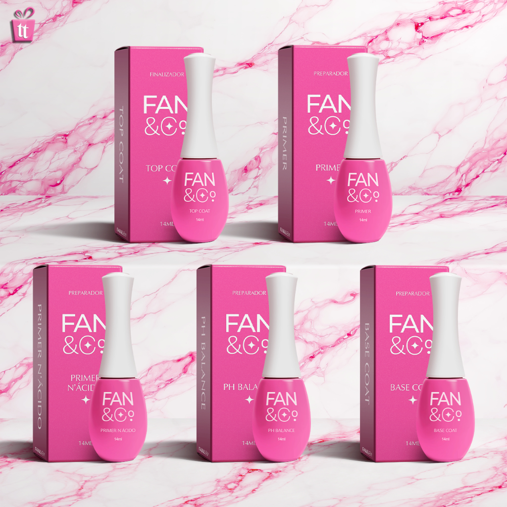 Kit 5 Preparadores Fan Linha Completa Top coat , Primer , PH , Base Coat, Primer N'acido 14ml Unhas Gel Fibra em Oferta na Shopee