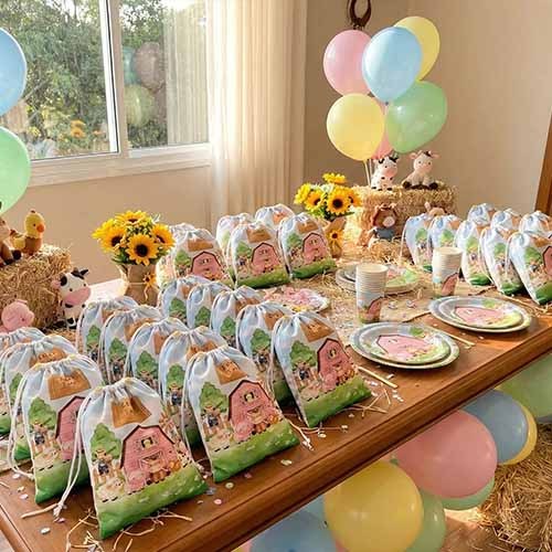 10 sacolinhas personalizada tecido FAZENDINHA ROSA para lembrancinhas de aniversario 30cmx20cm