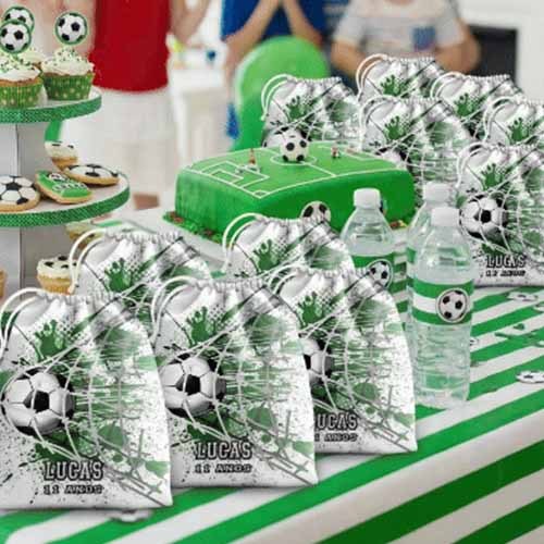 10 Sacolinhas Personalizadas de tecido festa de aniversário Futebol Gol