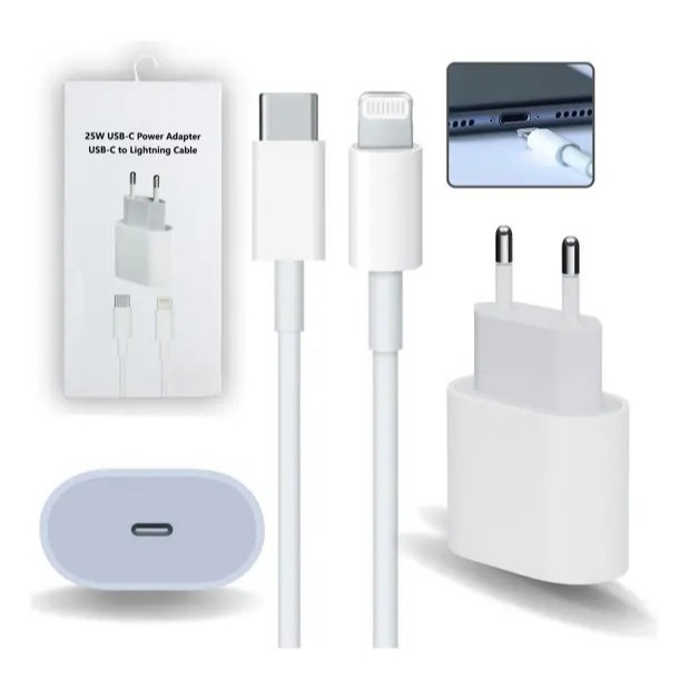 Kit Carregador Apple 25W + Cabo Lightning - Carregamento Rápido