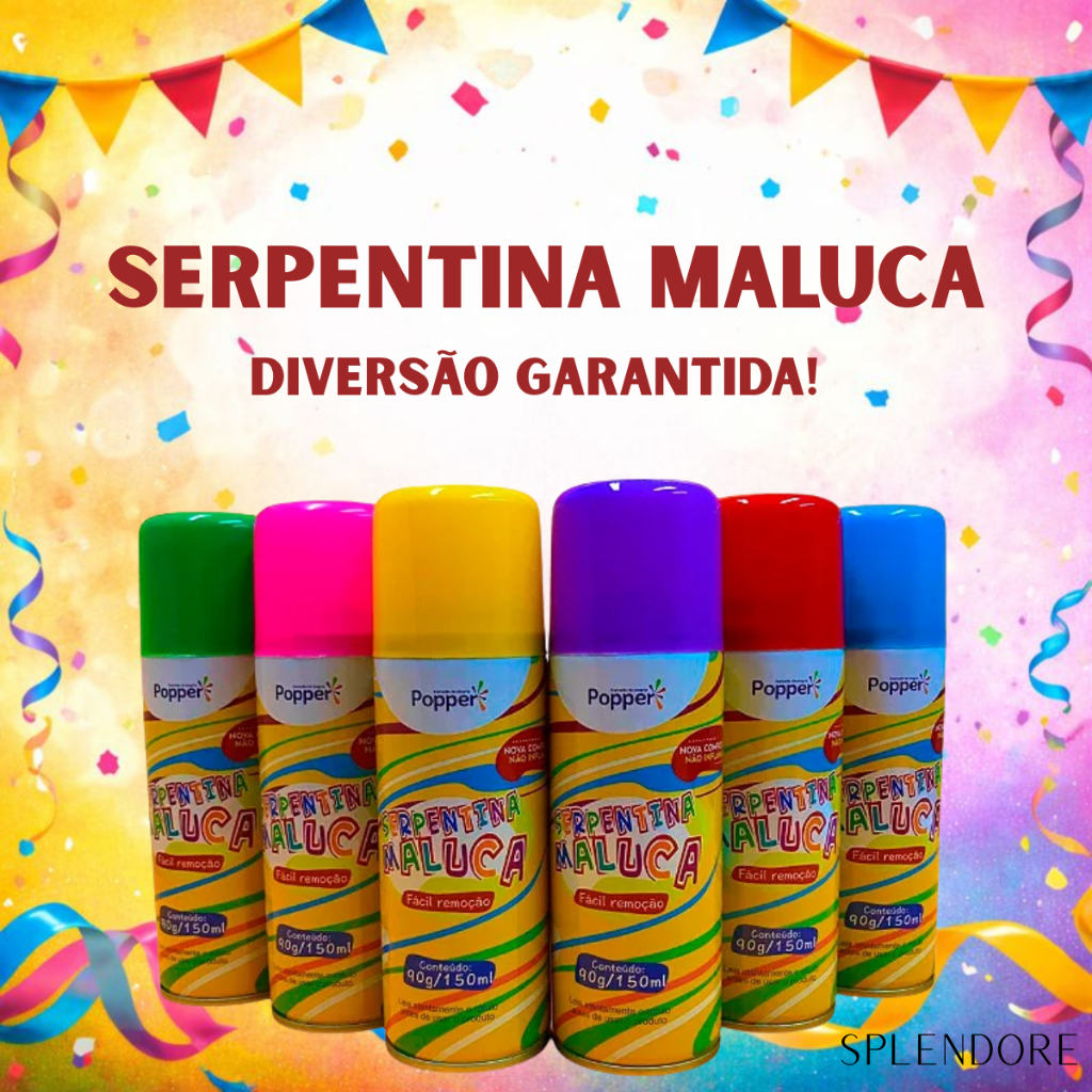 Serpentina Maluca Teia Colorida Folia Spray Não Mancha Carnaval Diversão Festas Infantis 150ml