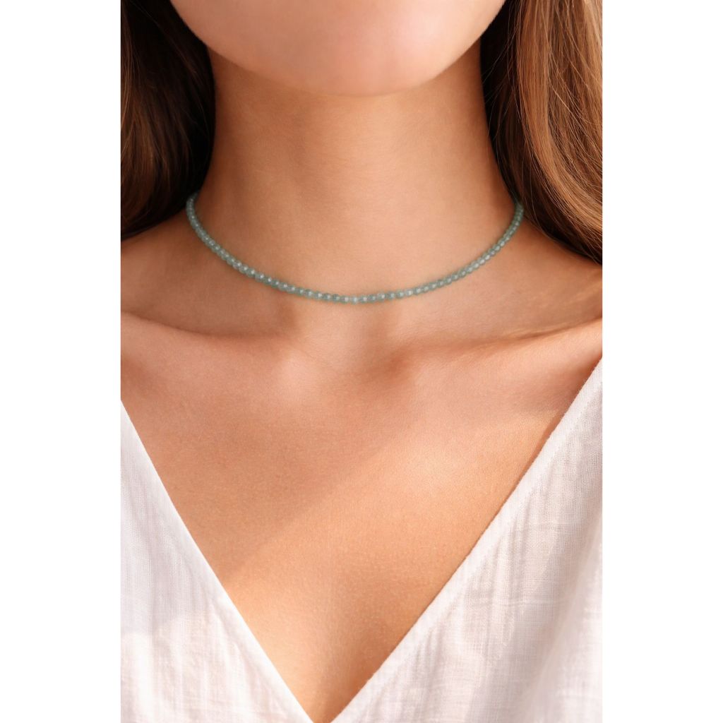 Choker de Pedras Naturais De 2mm á 3mm Facetadas – Colar Delicado com Regulagem em Oferta na Shopee