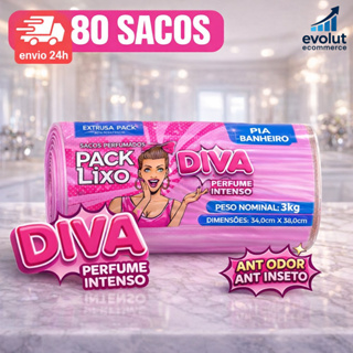 Sacos de Lixo Perfumados Diva | Anti-inseto | 80 Sacos | Pia e Banheiro | Neutraliza Odores |34x38cm em Oferta na Shopee