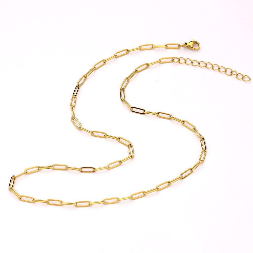 Choker Feminino Colar Corrente Clipe Elegante Aço Inoxidável Banhado a Ouro 18K Resistente à Água Luxo Básico Semi Joia