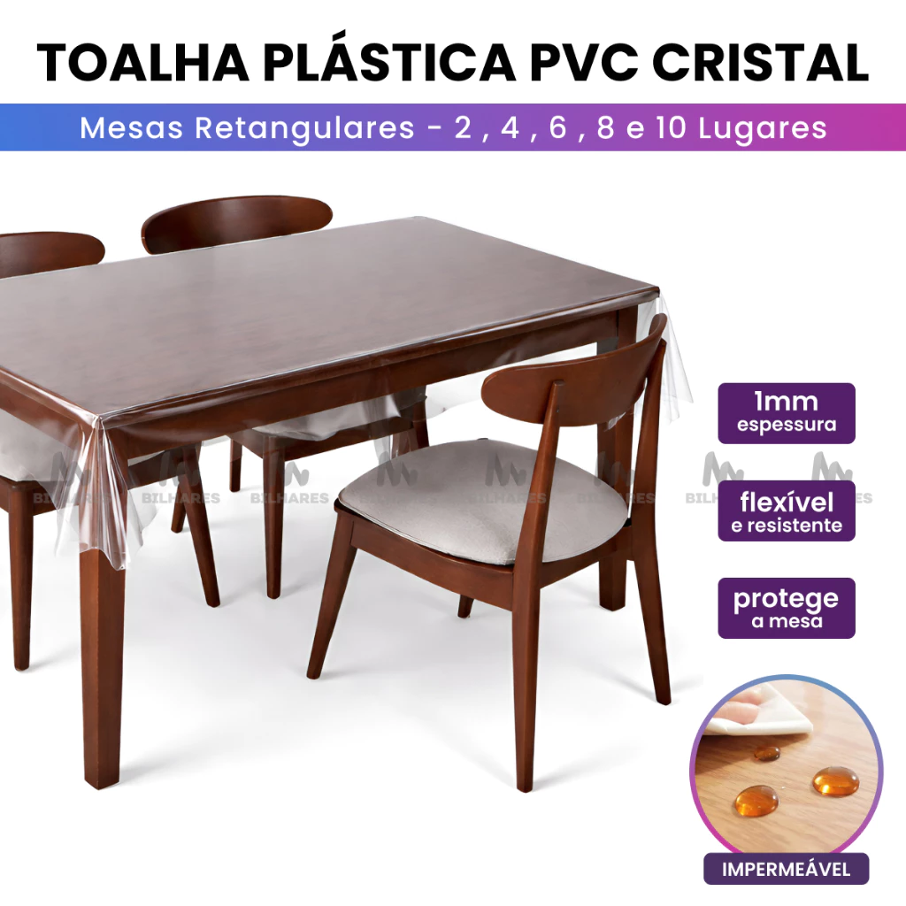Toalha de Mesa Transparente PVC Premium 0,10mm Antiderrapante Anti Mancha | Protege Madeira Várias Medidas — imagem 1