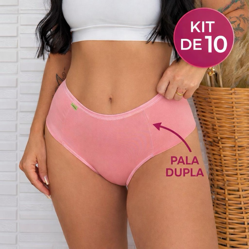 KIT 10 Calcinha Calçola Cintura Alta Microfibra Lisa Redutora Luxo Lateral Larga Conforto Lingerie