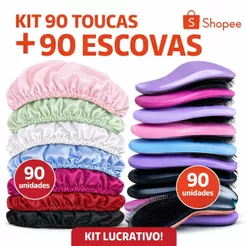 Kit Atacado 90 Toucas de Cetim + 90 Escovas Mágicas Anti Frizz