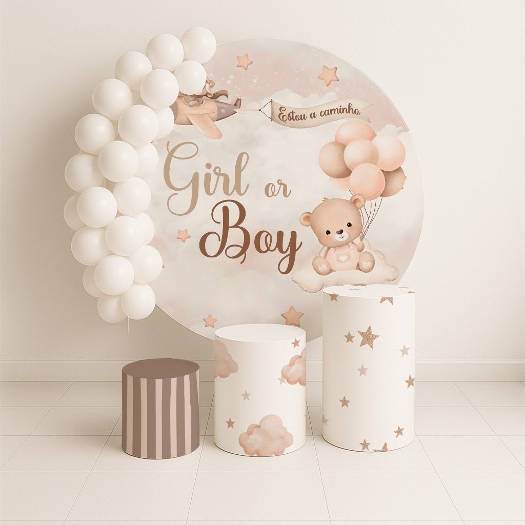 Kit Capas Painel Redondo + Cilindros Festa  Menino ou Menina Marrom Urso Comemoração REF 206 em Oferta na Shopee
