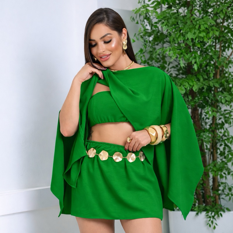 Conjunto 3 Peças Top , Capa Leve e Short Saia Moderno com Caimento Super Estiloso no Tecido Duna Elegante. em Oferta na Shopee