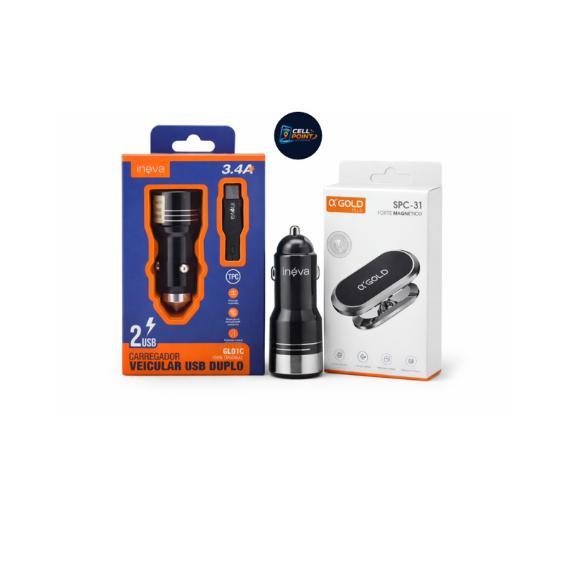 Carregador de celular + Cabo /+ Suporte Magnético para carro /+ Tipo C, V8, ou Lightning .