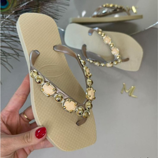 Chinelo Feminino Havana Casual Pedraria Premium com Solado Antiderrapante Macio  e Confortável em Oferta na Shopee