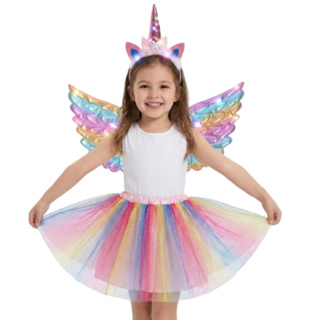 Fantasia Infantil feminina  luxo Unicórnio Asa+Saia+Tiara 4 a 12 anos em Oferta na Shopee
