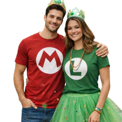 Kit 2 Camisetas Casal Mario e Luigi Camiseta para Fantasia de Carnaval Simples