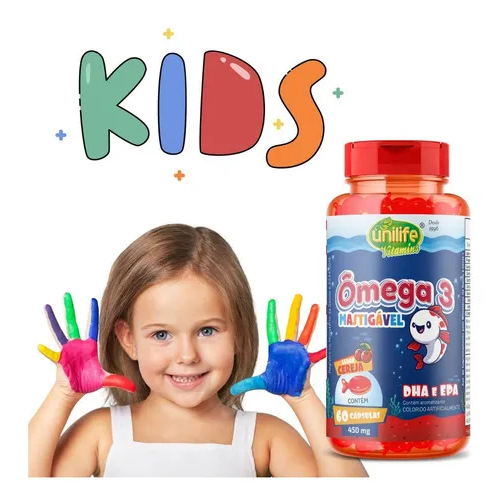 Ômega 3 Kids 500mg 60 Cápsulas  S/ Aditivos E Metais Mastigável Sabor Cereja  - Unilife