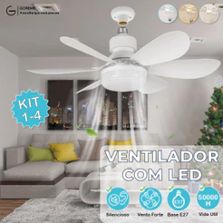 Ventilador de Teto PRO 80W ou 100W Super LED Lâmpada E27 Controle Remoto Luminária Economica de Energia 6 lâminas Bivolt