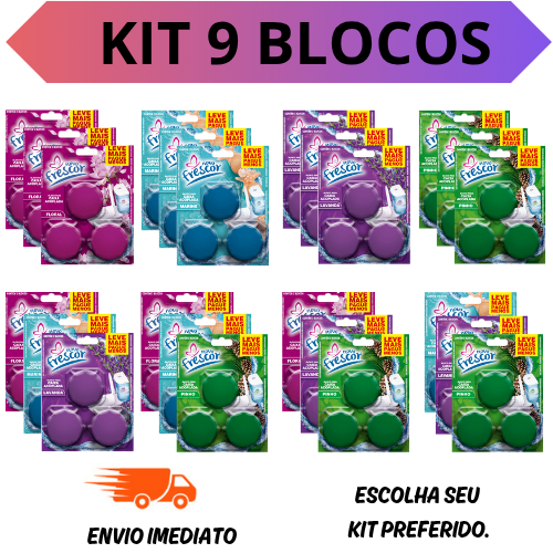 KIT 9 Blocos Pedra Sanitária 45g Nas Fragrâncias Lavanda Sanitário Acoplada Pastilha Caixa