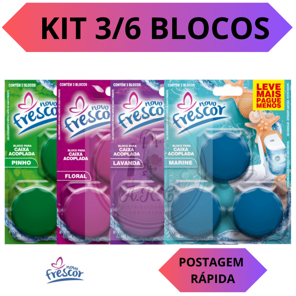 BLOCO TABLETE PASTILHA SANITARIO PARA CAIXA ACOPLADA NOVO FRESCOR EMBALAGEM TRIPLA em Oferta na Shopee