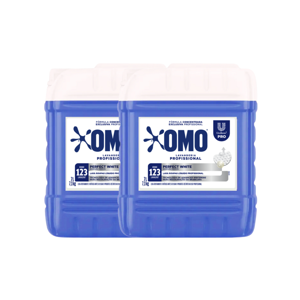 Kit 2und Lava Roupas Líquido Perfect White Omo 7L