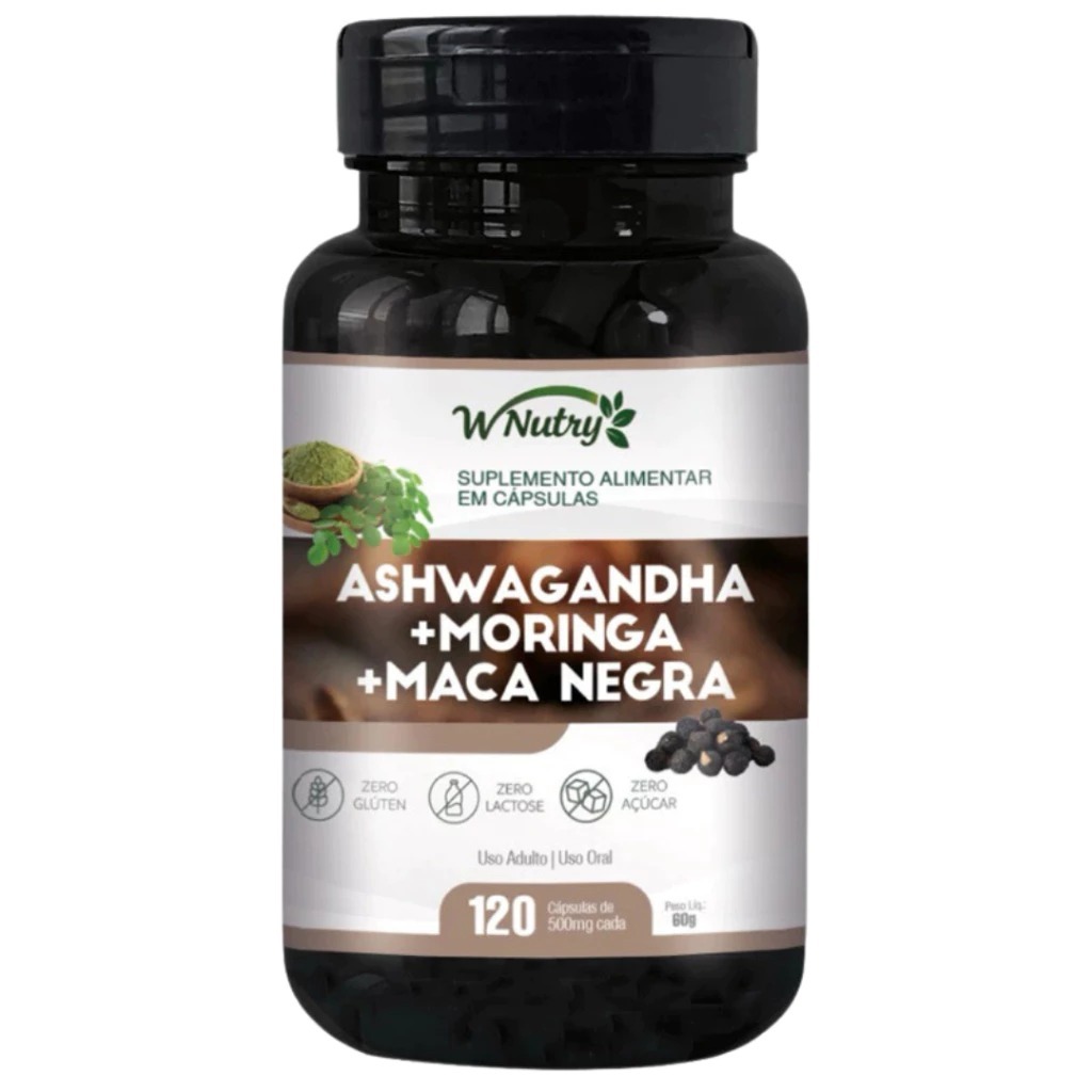 Ashwagandha + Moringa + Maca Negra 120 Cápsulas | Suplemento Alimentar | Envio Imediato em Oferta na Shopee