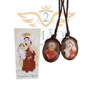 Kit 01/02/03/04/05 unidades - Escapulário infantil de madeira resinado de corda de Nossa Senhora do Carmo - 35 cm em Oferta na Shopee