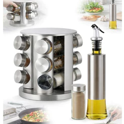 Porta Tempero Inox Giratório e Galheteiro Porta Azeite Vidro