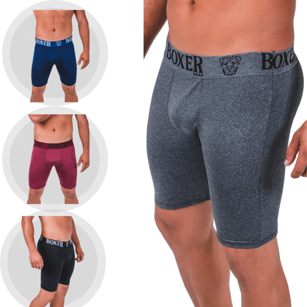Kit C/3 Cueca Boxer Ciclista Perna Comprida Cueca Box Microfibra Long