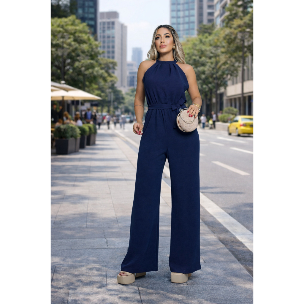 Macacão Feminino Longo Acinturado Tendencia Elegante Regata Festa Sofisticado Casamento Social Ajustavel Duna Trabalho a