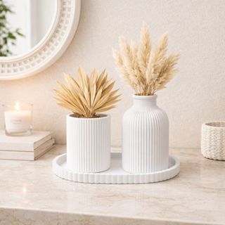 Kit Decorativo para casa 3 peças com vaso e bandeja Elegante e Moderno em Oferta na Shopee