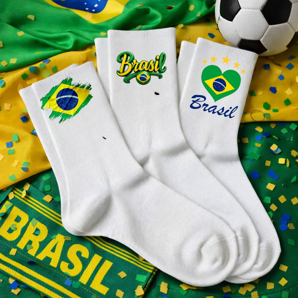 Kit 3 Pares Meias estampas Brasil Copa Meia personalizada tamanho unico serve do 33 ao 44 em Oferta na Shopee
