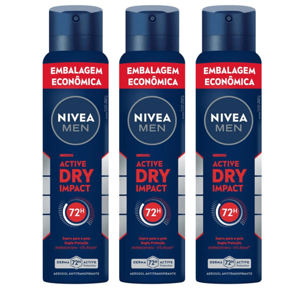 Kit 03un Nivea Aerossol Masculino Active Dry Impact 200ml