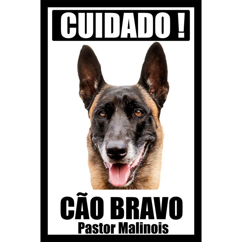 Placa Cuidado Cão Bravo Pastor Malinois Aviso Perigo Cão Segurança Portão Casa Quintal Cachorro Bravo tam 20x30cm mod2 P
